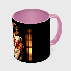 Кружка 3D Японское пиво, цвет: 3D-белый + розовый