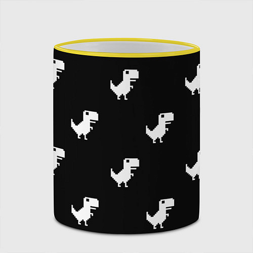 Кружка цветная С пиксельными силуэтами 8 бит динозавриков / 3D-Желтый кант – фото 2