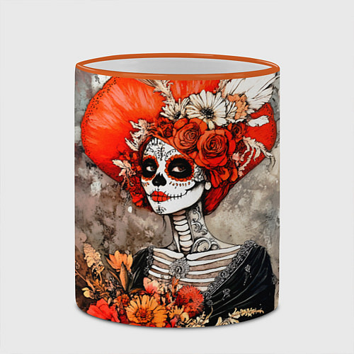 Кружка цветная Катрина в цветах / 3D-Оранжевый кант – фото 2