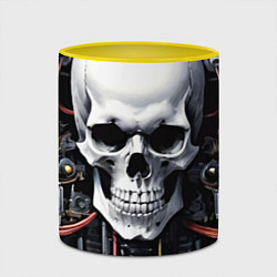 Кружка 3D Cyber skull - ai art, цвет: 3D-белый + желтый — фото 2