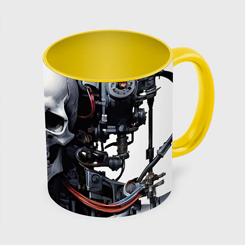 Кружка цветная Cyber skull - ai art / 3D-Белый + желтый – фото 1