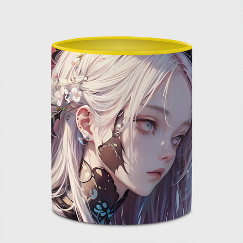 Кружка цветная Девушка в стиле фантастического аниме / 3D-Белый + желтый – фото 2