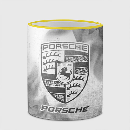 Кружка цветная Porsche - white gradient / 3D-Желтый кант – фото 2