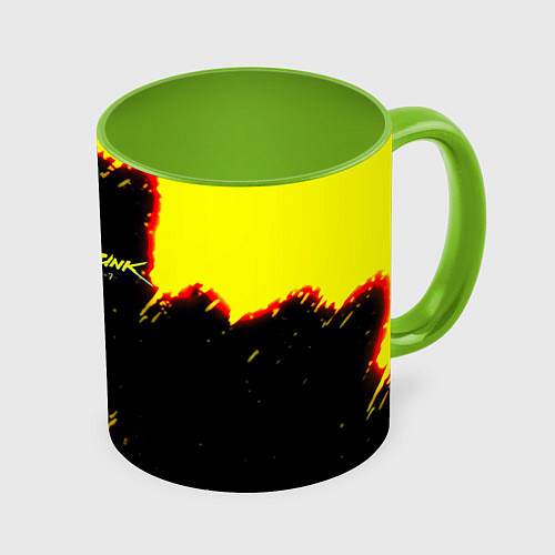 Кружка цветная Cyberpunk 2077 огненный стиль / 3D-Белый + светло-зеленый – фото 1