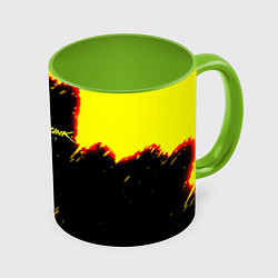 Кружка 3D Cyberpunk 2077 огненный стиль, цвет: 3D-белый + светло-зеленый