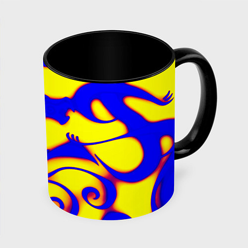 Кружка цветная Аниме драконы неон / 3D-Белый + черный – фото 1