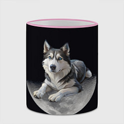 Кружка 3D Хаски на луне, цвет: 3D-розовый кант — фото 2