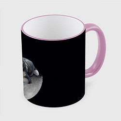 Кружка 3D Хаски на луне, цвет: 3D-розовый кант