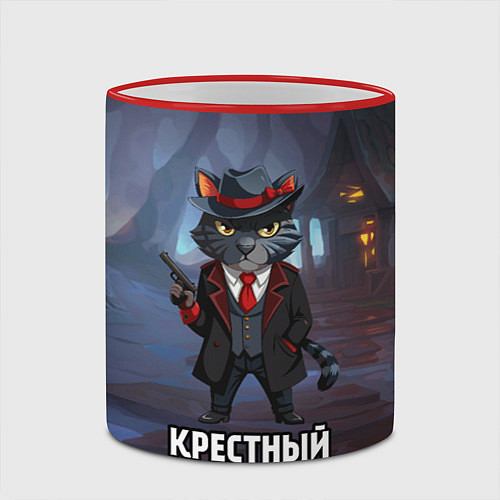 Кружка цветная Крестный котец в костюме и с пистолетом мем / 3D-Красный кант – фото 2