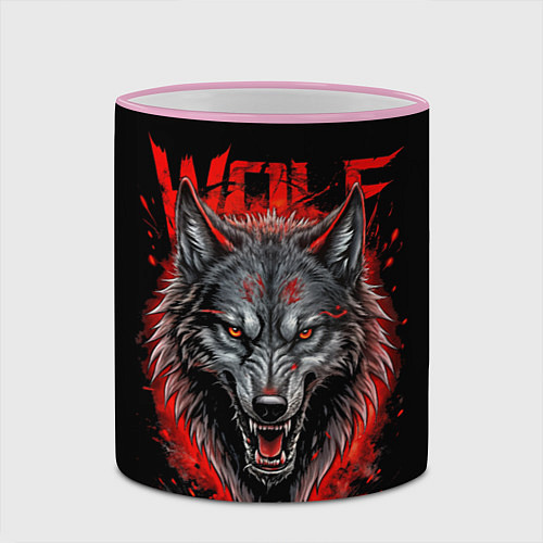 Кружка цветная Wolf red blood / 3D-Розовый кант – фото 2