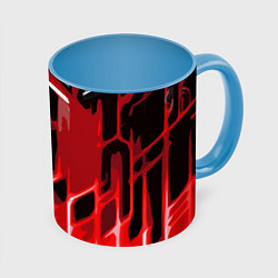 Кружка 3D Abstract red stripes on a black background, цвет: 3D-белый + небесно-голубой