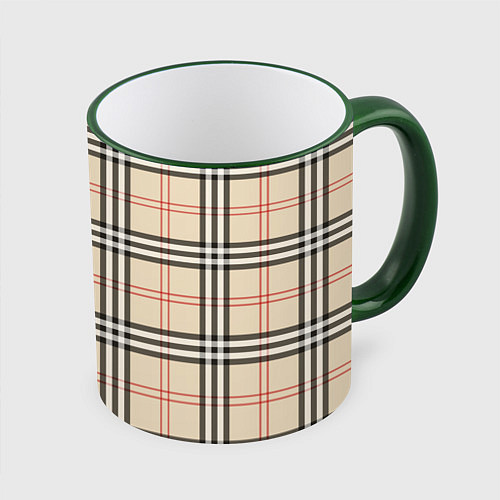 Кружка цветная Стильная клетка - шотландка / 3D-Зеленый кант – фото 1