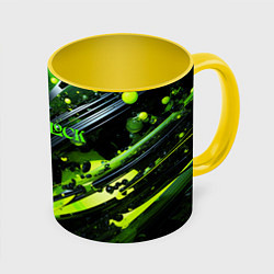 Кружка 3D Deadlock logo зеленая абстракция, цвет: 3D-белый + желтый