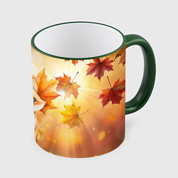 Кружка 3D Лисица и осенние листья, цвет: 3D-зеленый кант