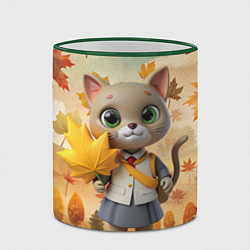 Кружка 3D Кошечка школьница, цвет: 3D-зеленый кант — фото 2