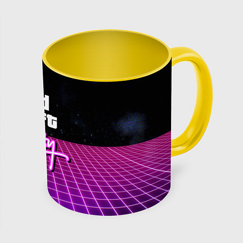Кружка цветная GTA retro wave / 3D-Белый + желтый – фото 1