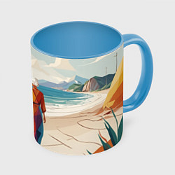 Кружка цветная Летний пейзаж с женщиной на пляже