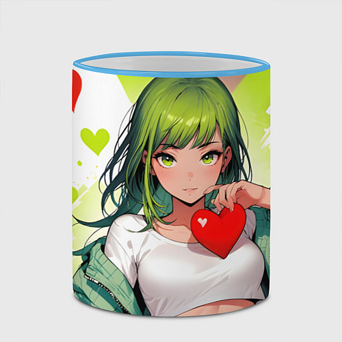 Кружка цветная Аниме сердечки / 3D-Небесно-голубой кант – фото 2