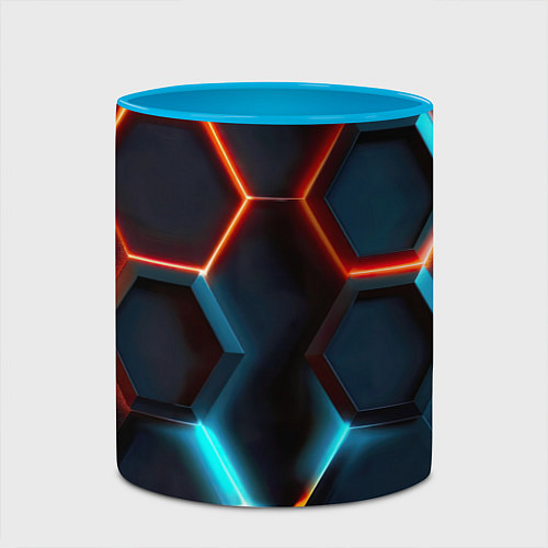 Кружка цветная Неоновые темно синие соты / 3D-Белый + небесно-голубой – фото 2