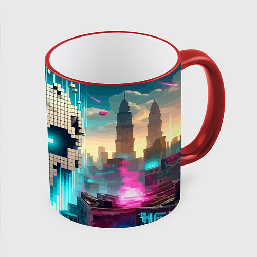 Кружка цветная Minecraft skull - ai art fantasy / 3D-Красный кант – фото 1