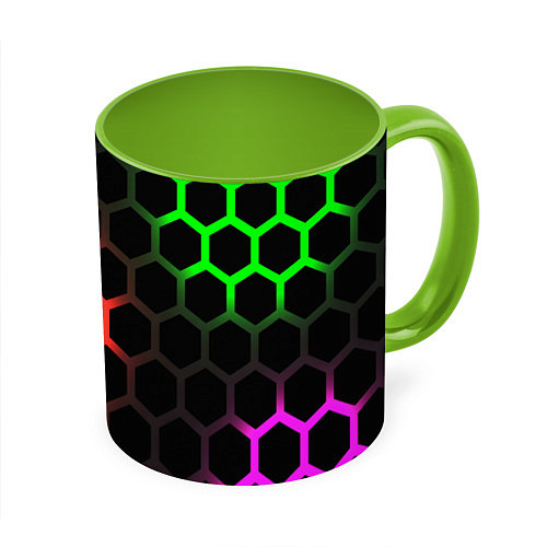 Кружка цветная Hexagon neon / 3D-Белый + светло-зеленый – фото 1