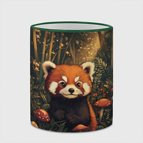 Кружка цветная Красная панда в лесной чаще - милая / 3D-Зеленый кант – фото 2
