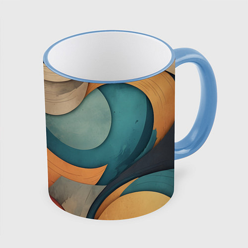 Кружка цветная Абстракция теплые контрасты / 3D-Небесно-голубой кант – фото 1