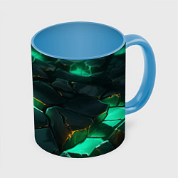 Кружка 3D Зеленые камни с освещением текстура, цвет: 3D-белый + небесно-голубой