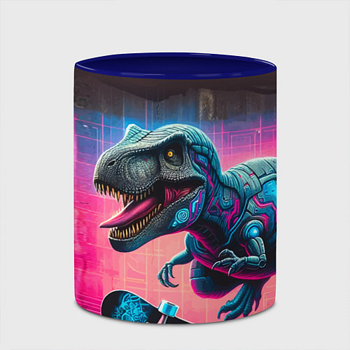 Кружка цветная Дино крутой скейтбордист - граффити / 3D-Белый + синий – фото 2