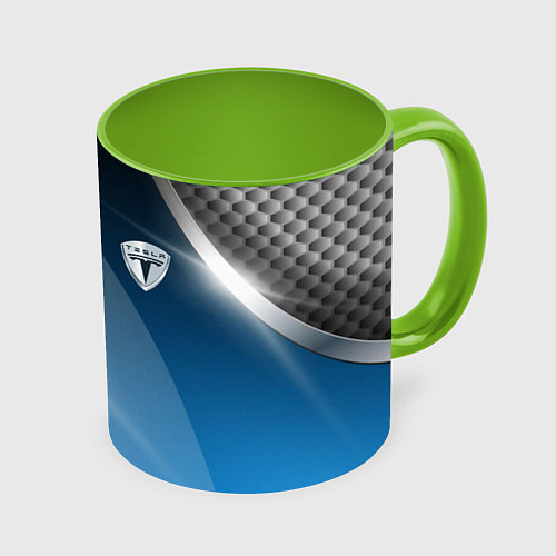 Кружка цветная Tesla carbon steel / 3D-Белый + светло-зеленый – фото 1