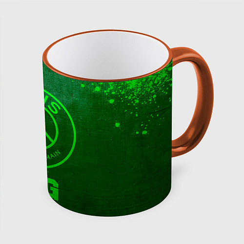 Кружка цветная PSG - green gradient / 3D-Оранжевый кант – фото 1