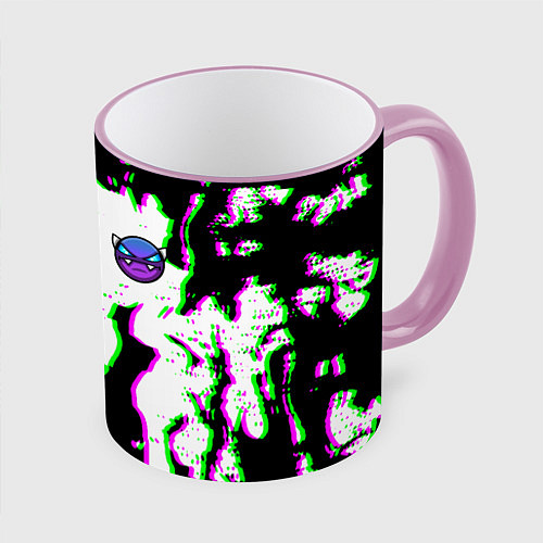 Кружка цветная Geometry dash glitch flame / 3D-Розовый кант – фото 1