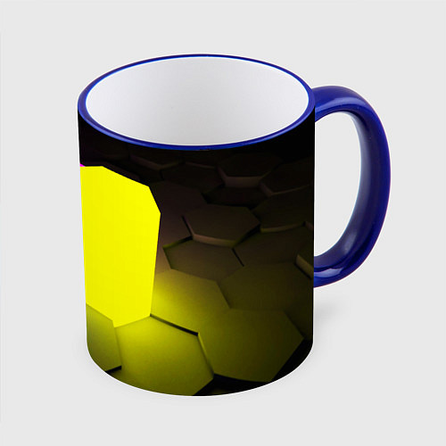 Кружка цветная Неоновая абстракция соты / 3D-Синий кант – фото 1