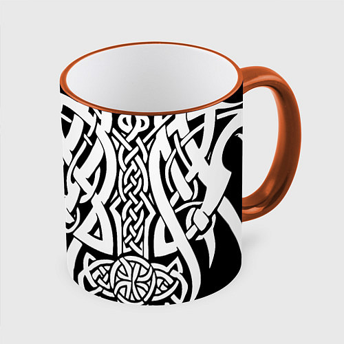 Кружка цветная Языческий кельтский орнамент тату / 3D-Оранжевый кант – фото 1