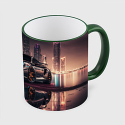 Кружка 3D Porshe night city, цвет: 3D-зеленый кант