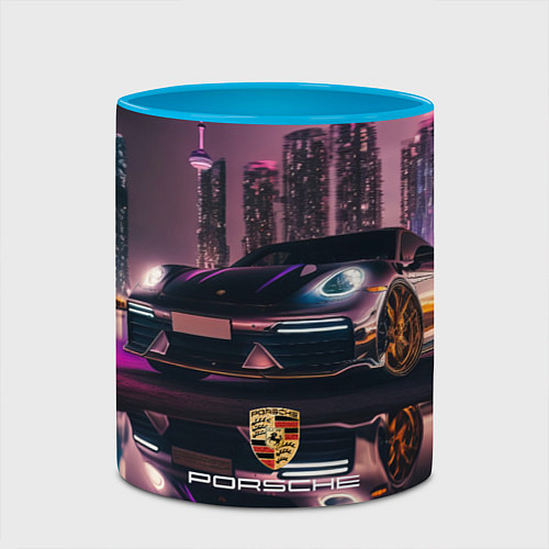 Кружка цветная Porshe night city / 3D-Белый + небесно-голубой – фото 2