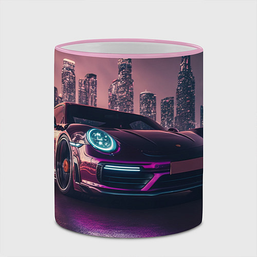 Кружка цветная Porshe ночной город / 3D-Розовый кант – фото 2