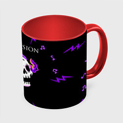 Кружка 3D Joy Division неоновый череп, цвет: 3D-белый + красный