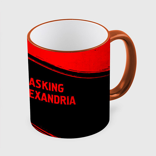 Кружка цветная Asking Alexandria - red gradient по-горизонтали / 3D-Оранжевый кант – фото 1