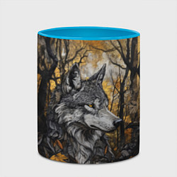 Кружка 3D Благородный волк в осеннем лесу, цвет: 3D-белый + небесно-голубой — фото 2