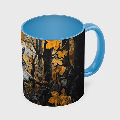 Кружка цветная Благородный волк в осеннем лесу / 3D-Белый + небесно-голубой – фото 1