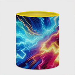 Кружка 3D Разряд неоновых молний - нейроарт, цвет: 3D-белый + желтый — фото 2