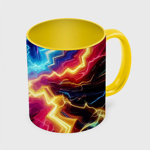 Кружка цветная Разряд неоновых молний - нейроарт / 3D-Белый + желтый – фото 1