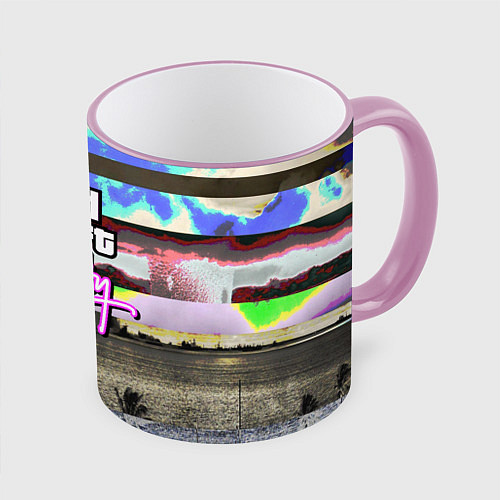 Кружка цветная Vice city glitch / 3D-Розовый кант – фото 1