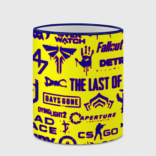 Кружка цветная Логотипы игр на жёлтом / 3D-Синий кант – фото 2