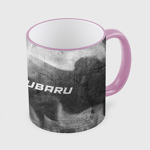 Кружка цветная Subaru - grey gradient по-горизонтали / 3D-Розовый кант – фото 1