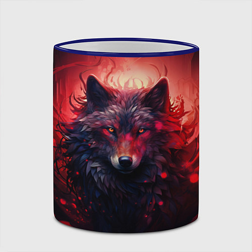 Кружка цветная Волчица и розы / 3D-Синий кант – фото 2