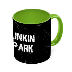 Кружка 3D Linkin Park 2024 glitch на темном фоне по-горизонт, цвет: 3D-белый + светло-зеленый