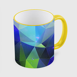 Кружка 3D Неоновые треугольники геометрия, цвет: 3D-желтый кант
