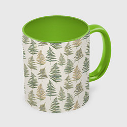 Кружка 3D Узор из листьев папоротника, цвет: 3D-белый + светло-зеленый